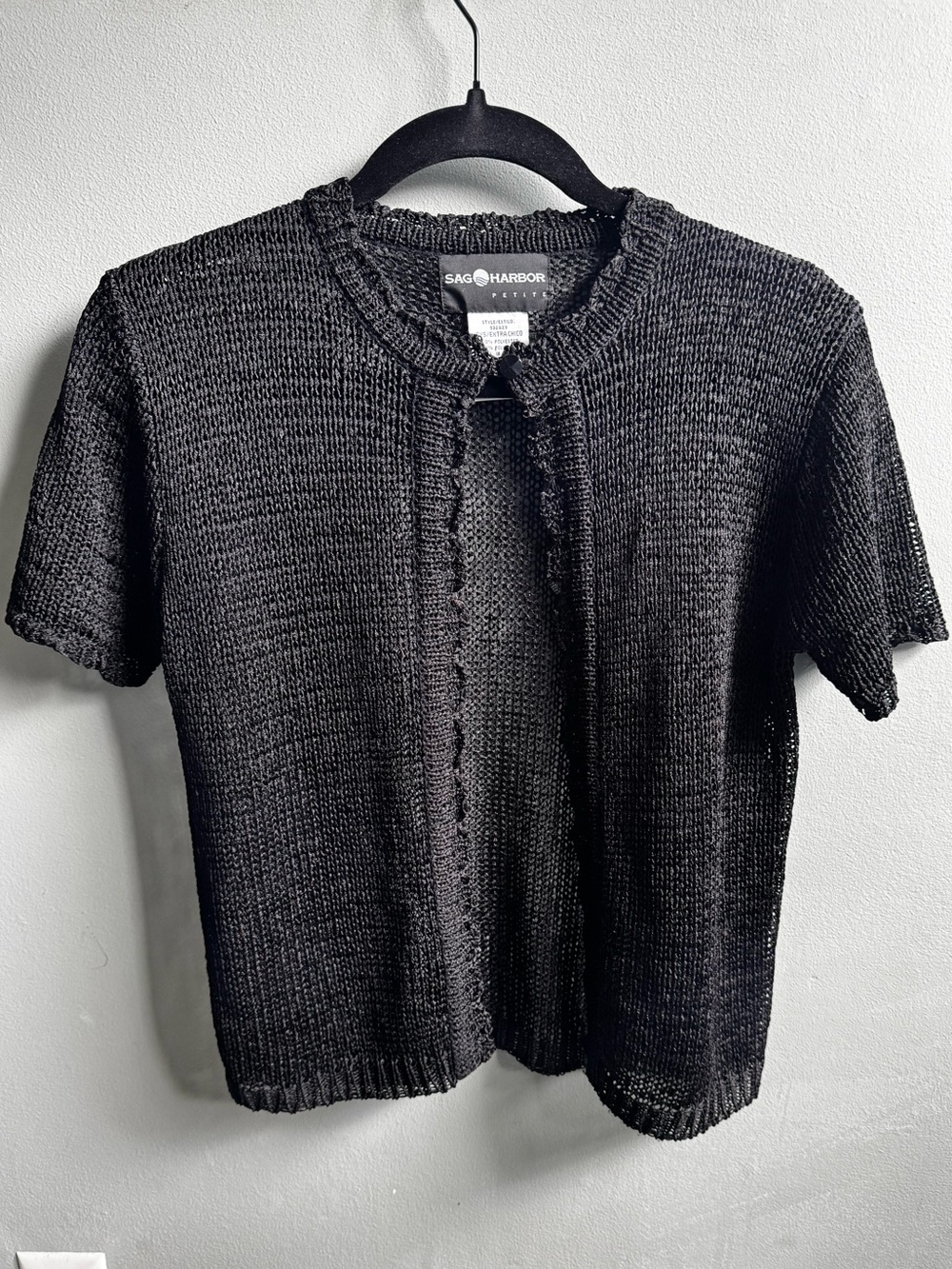 VINTAGE 90s Sag Harbor Petite Black  cardigan short sleeve | PXS
